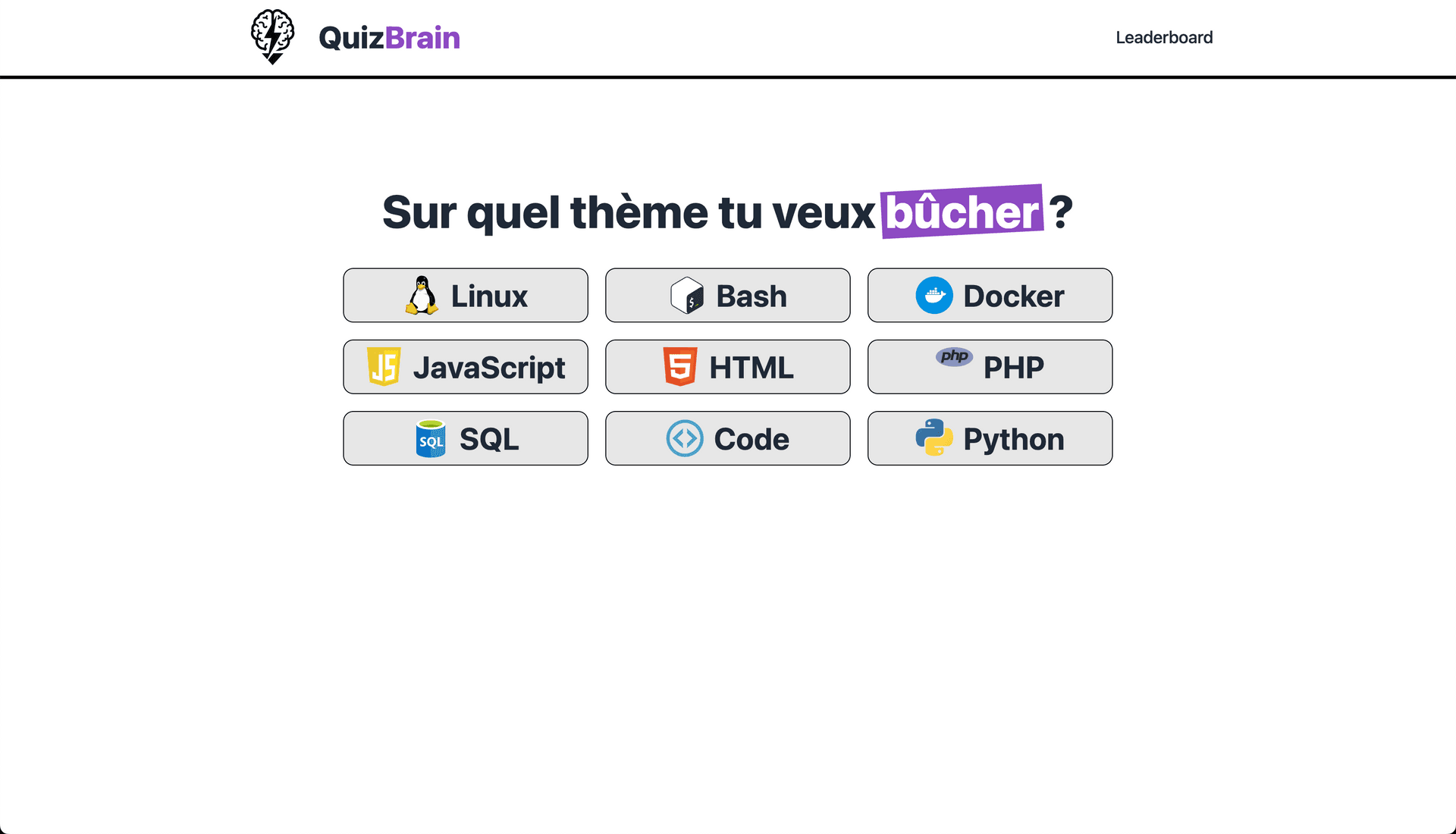 Capture d'écran du site QuizBrain